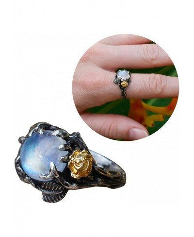 Exquisite Ring Fresh Style Ladies Couple Love Rings Vintage Round Faux Moonstone Inlaid Rose Leaves Women Ring Party Jewelry ...