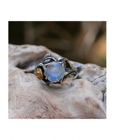 Exquisite Ring Fresh Style Ladies Couple Love Rings Vintage Round Faux Moonstone Inlaid Rose Leaves Women Ring Party Jewelry ...