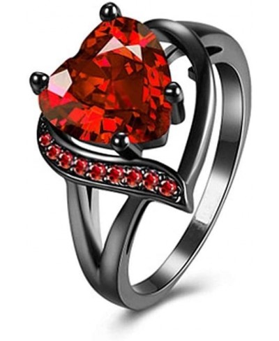 Women's Simulation Ruby Heart-Shaped Black Gold Promise Jewellery Band Red Cubic Zirconia Wedding Ring Size 6-10 (US Size 10)...