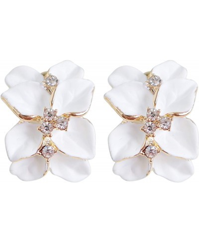 18k Gold Plated White Crystal Multicolor Enamel Clip-on Stud Earrings And Neckalce Pendant Jewelry set $15.72 Jewelry Sets