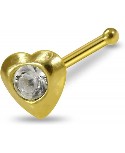 9 Karat Solid Yellow Gold Clear Crystal Stone Heart 22 Gauge Ball End Nose Stud Piercing Jewelry $19.76 Piercing Jewelry