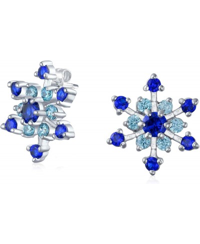 Christmas Holiday Party CZ Royal Ice Blue Aqua Cubic Zirconia Star Snowflake Stud Earrings For Teen For Women Silver Plated B...