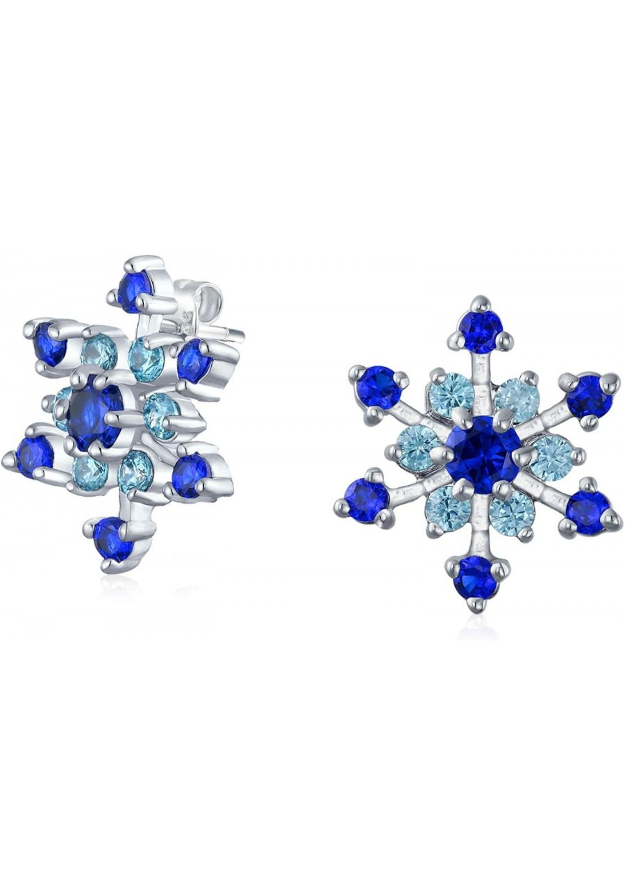 Christmas Holiday Party CZ Royal Ice Blue Aqua Cubic Zirconia Star Snowflake Stud Earrings For Teen For Women Silver Plated B...