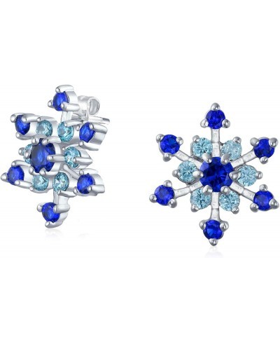 Christmas Holiday Party CZ Royal Ice Blue Aqua Cubic Zirconia Star Snowflake Stud Earrings For Teen For Women Silver Plated B...