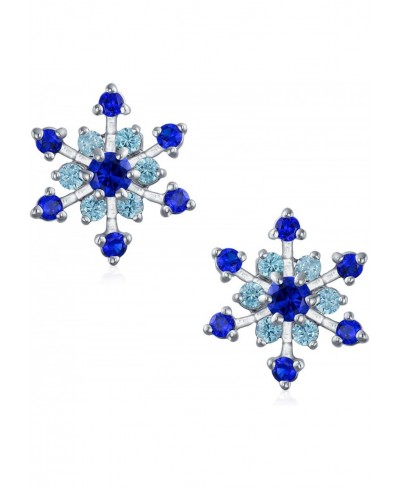 Christmas Holiday Party CZ Royal Ice Blue Aqua Cubic Zirconia Star Snowflake Stud Earrings For Teen For Women Silver Plated B...