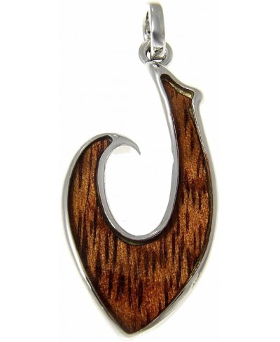 Koa Wood Hawaiian Fish Hook Rhodium Plated Brass Pendant $23.83 Pendants & Coins