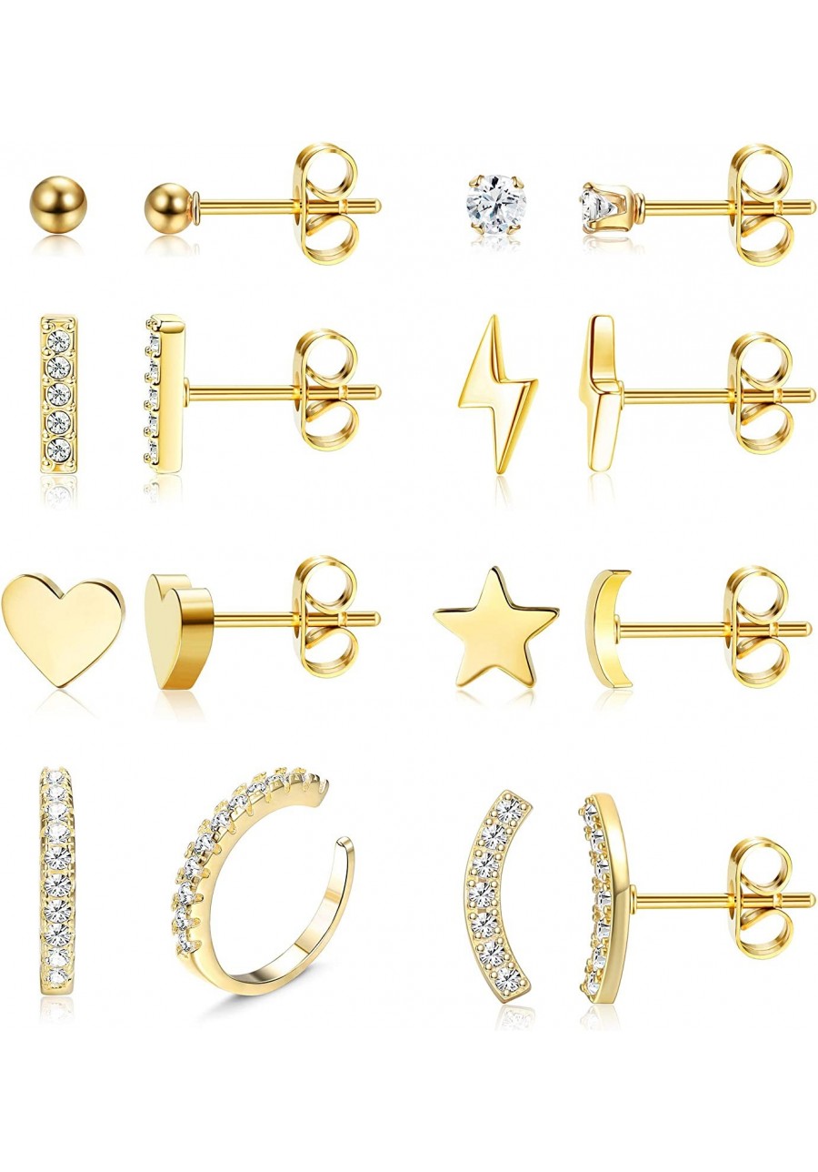 8Pairs Stainless Steel Moon Star Heart Stud Earrings for Women Ball CZ Paved Ear Cuff Earrings Set $11.42 Cuffs & Wraps