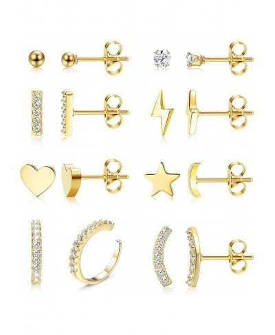 8Pairs Stainless Steel Moon Star Heart Stud Earrings for Women Ball CZ Paved Ear Cuff Earrings Set $11.42 Cuffs & Wraps