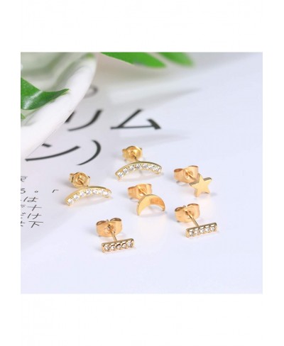 8Pairs Stainless Steel Moon Star Heart Stud Earrings for Women Ball CZ Paved Ear Cuff Earrings Set $11.42 Cuffs & Wraps