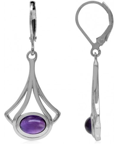 Cabochon Amethyst White Gold Plated 925 Sterling Silver Casual Drop Dangle Leverback Earrings $24.58 Drop & Dangle