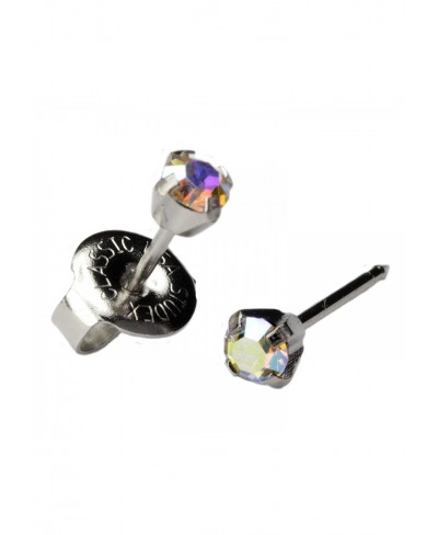 Silver Ear Piercing Earrings 3mm Rainbow Crystal Stud Stainless System 75 Hypoallergenic $14.84 Stud