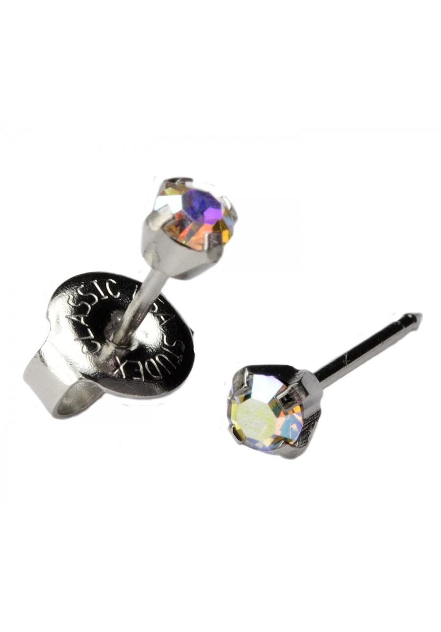 Silver Ear Piercing Earrings 3mm Rainbow Crystal Stud Stainless System 75 Hypoallergenic $14.84 Stud