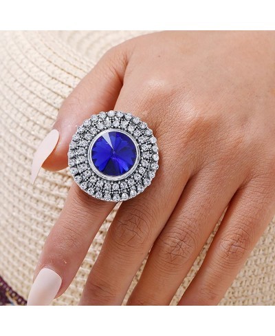 Round CZ Evil Eye Statement Ring for Women Girls Silvery Adjustable Expandable Blue Crystal Open Wrap Promise Engagement Ring...