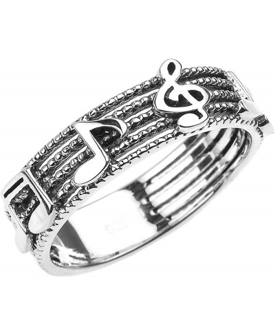 Sterling Silver Treble Clef with Musical Notes Band Ring 6MM $40.17 Bands