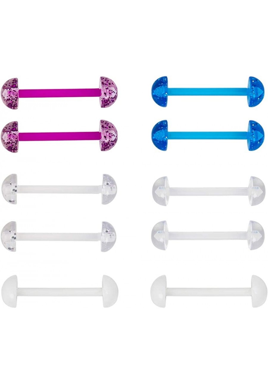 5Pair Acrylic Tongue Rings 14G Flexible Glitter Half Ball Tongue Barbell Retainer Body Piercing Jewelry Bar Length 16mm $13.3...