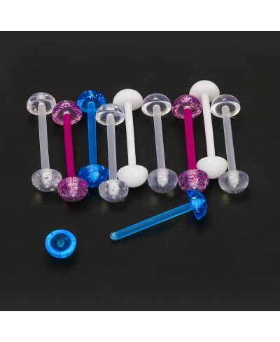 5Pair Acrylic Tongue Rings 14G Flexible Glitter Half Ball Tongue Barbell Retainer Body Piercing Jewelry Bar Length 16mm $13.3...