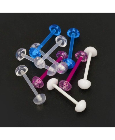 5Pair Acrylic Tongue Rings 14G Flexible Glitter Half Ball Tongue Barbell Retainer Body Piercing Jewelry Bar Length 16mm $13.3...