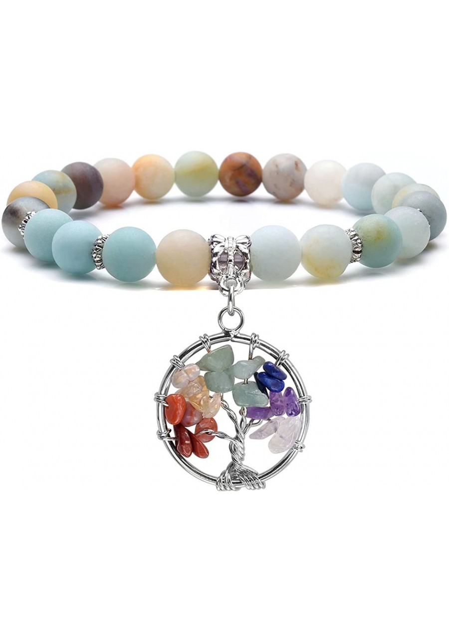 Healing Crystals Beaded Bracelet 7 Chakra Yoga Meditation Stone Bracelets Tree of Life Stretch Bracelet for Women Girls $10.4...