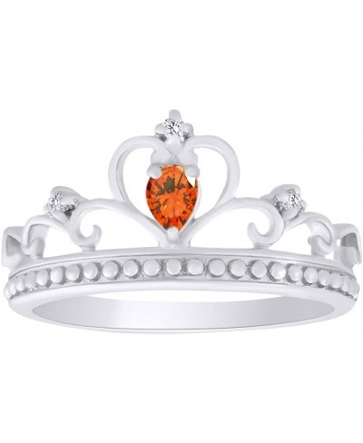 Pear Shape Simulated CZ Princess Crown Ring in 14K White Gold Over Sterling Silver $30.62 Statement