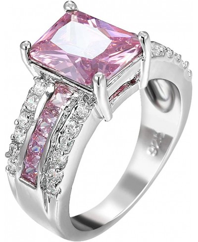 Womens Platinum Plated Pink Solitaire CZ Crystal Square Cut Ring Engagement Wedding Band $5.12 Engagement Rings
