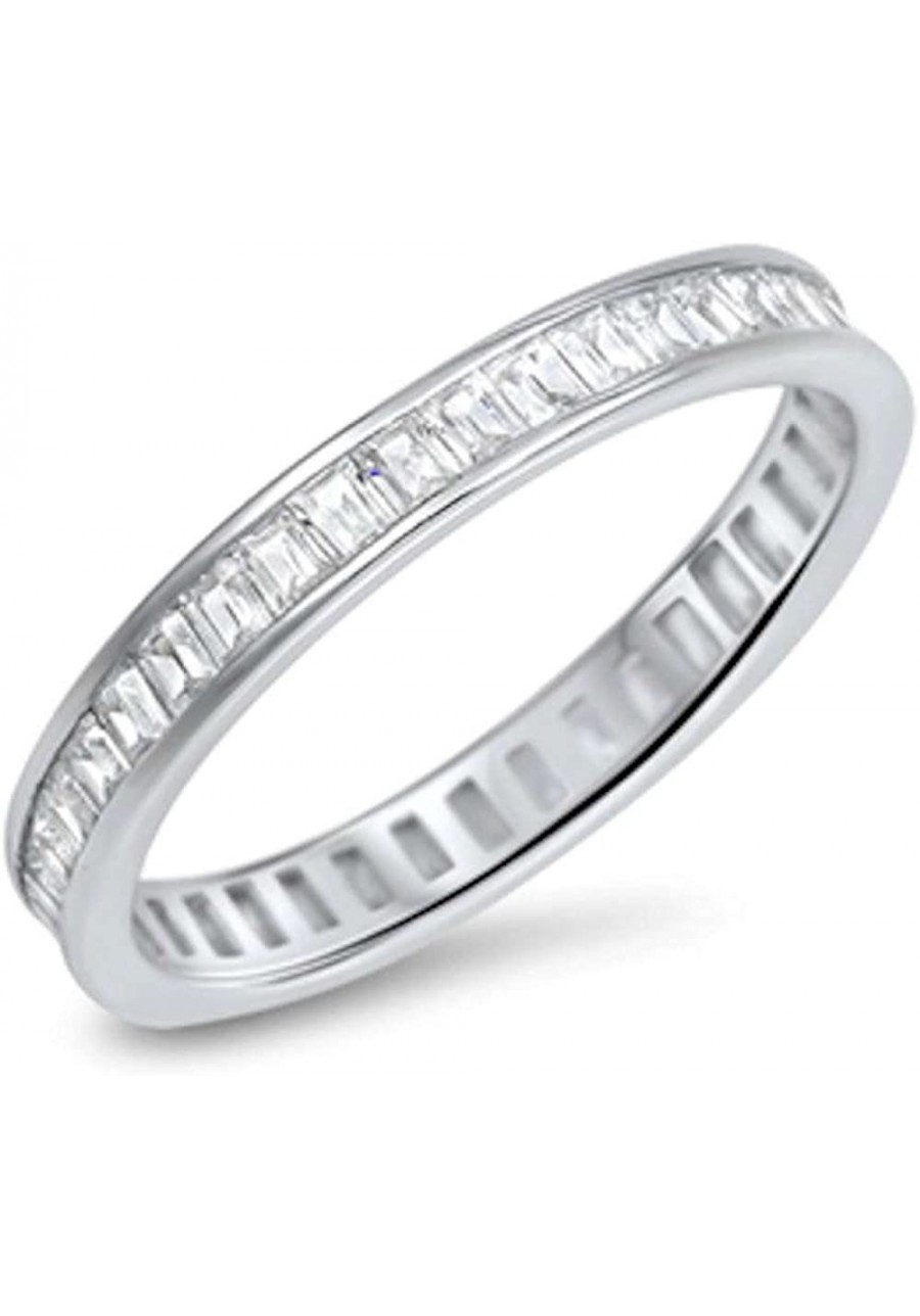 Baguette Cubic Zirconia 3mm Band .925 Sterling Silver Ring Sizes 4-11 $15.79 Bands