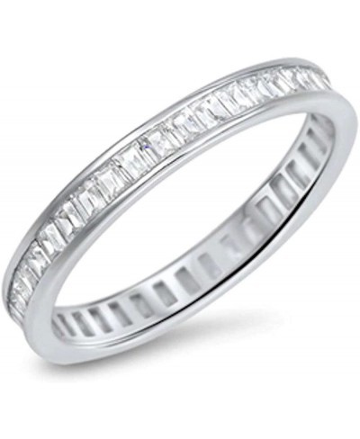 Baguette Cubic Zirconia 3mm Band .925 Sterling Silver Ring Sizes 4-11 $15.79 Bands