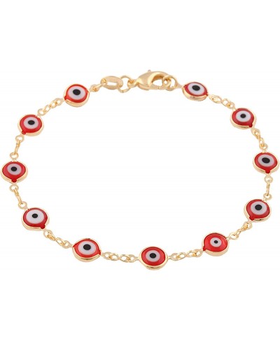 Two Year Warranty Gold Overlay with Red Mini Evil Eye Style 7.5 Inch Clasp Bracelet $17.08 Link