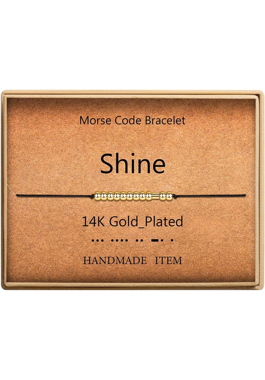 Shine Bracelet Morse Code Jewelry Gift for Mother 14k Gold Plated Beads on Silk Cord Inspirational Gift for Her $15.17 Strand