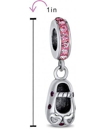 Personalized Pink Crystal Heart Shoe Dangle Charm Bead For New Mother For Women Sterling Silver Fits European Bracelet $19.14...