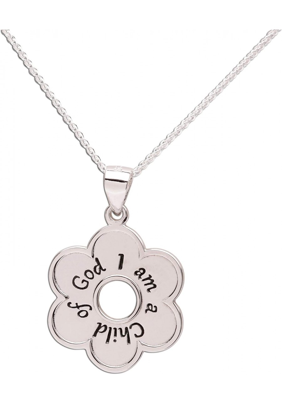 Girl's Sterling Silver"I Am a Child of God" Daisy Necklace Religious Baptism and First Communion Gift for Girls $28.23 Pendan...