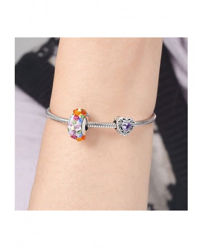 Colorful Flowers Charms Mysterious Heart Charms Bead 925 Sterling Silver Charm Jewelry Gift For Women Girls Wife Daughter Fit...