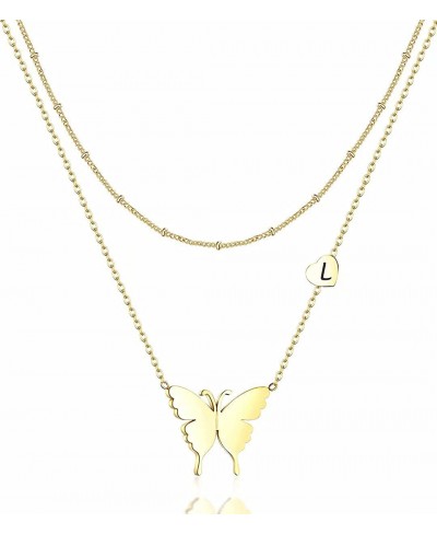 Butterfly Necklaces for Women Dainty Layered Initial Letter Choker Necklaces 14K Gold Plated Pendant Name Delicate Everyday N...