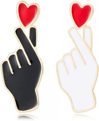 10K Gold Color White and Black Enamel Finger Heart Pin and Brooch $18.41 Brooches & Pins