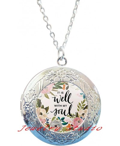 It is Well with My Soul Locket Necklace Quote Faith Inspirational Women Men Christian Jewelry Gifts Photo Locket Pendant Art ...