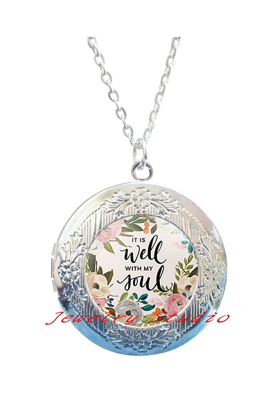 It is Well with My Soul Locket Necklace Quote Faith Inspirational Women Men Christian Jewelry Gifts Photo Locket Pendant Art ...