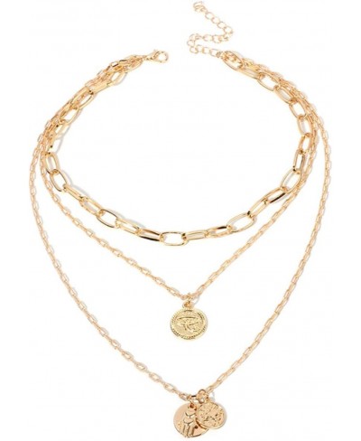 Layered Chunky Elongated Loop Gold Chain Link Necklace with Multi-Charm Pendants $9.40 Chains