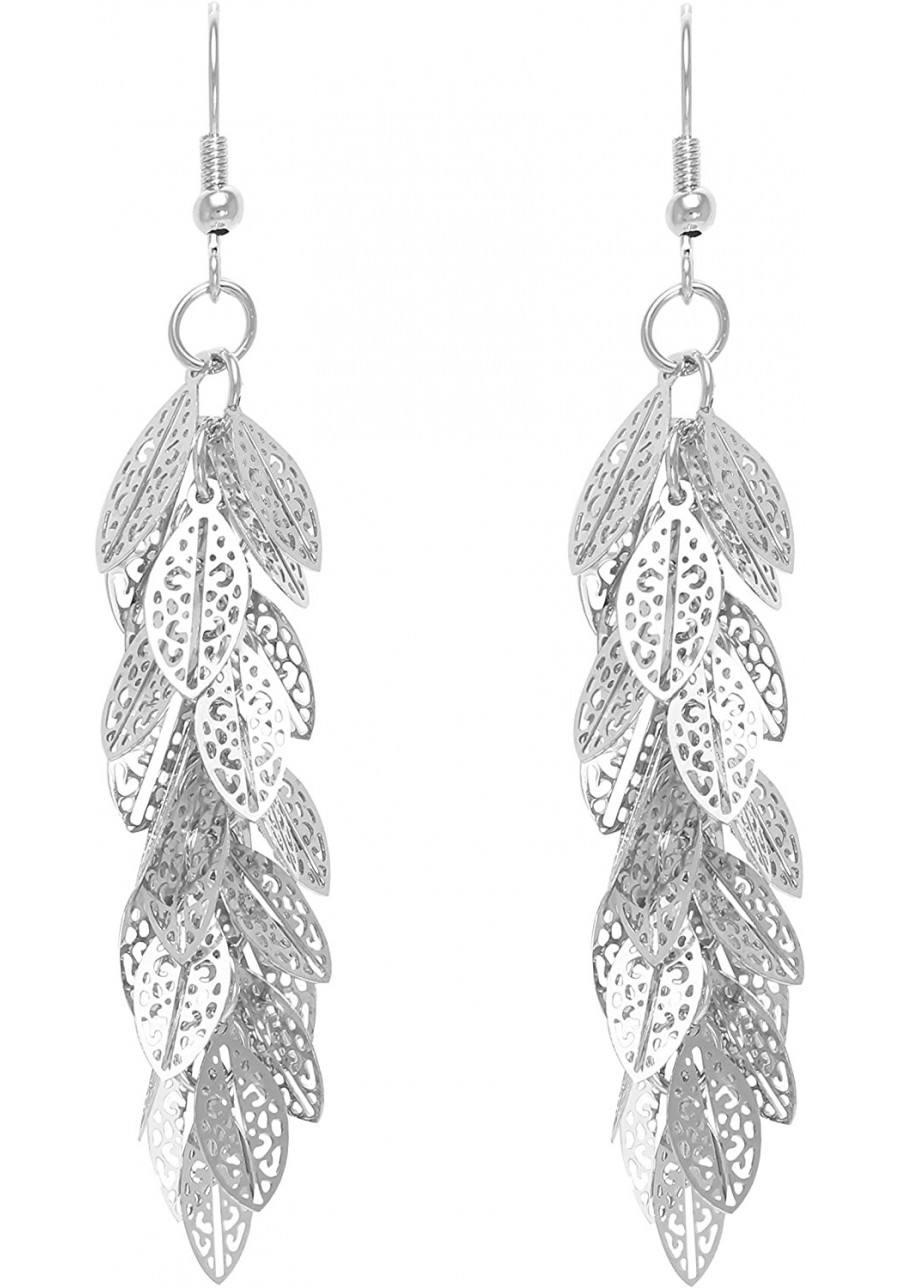 Bohemian Multi Layered Filigree Leaves Dangle Drop Long Statement Earrings $11.54 Drop & Dangle