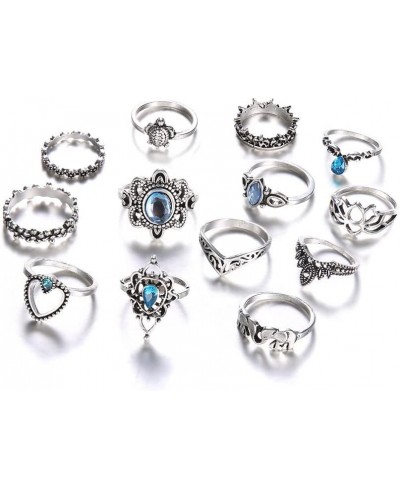Boho Crystal Joint Knuckle Rings Silver Flower Turtle Midi Stackable Finger Rings Set Jewelry for Women and Girls 13PCS $7.21...