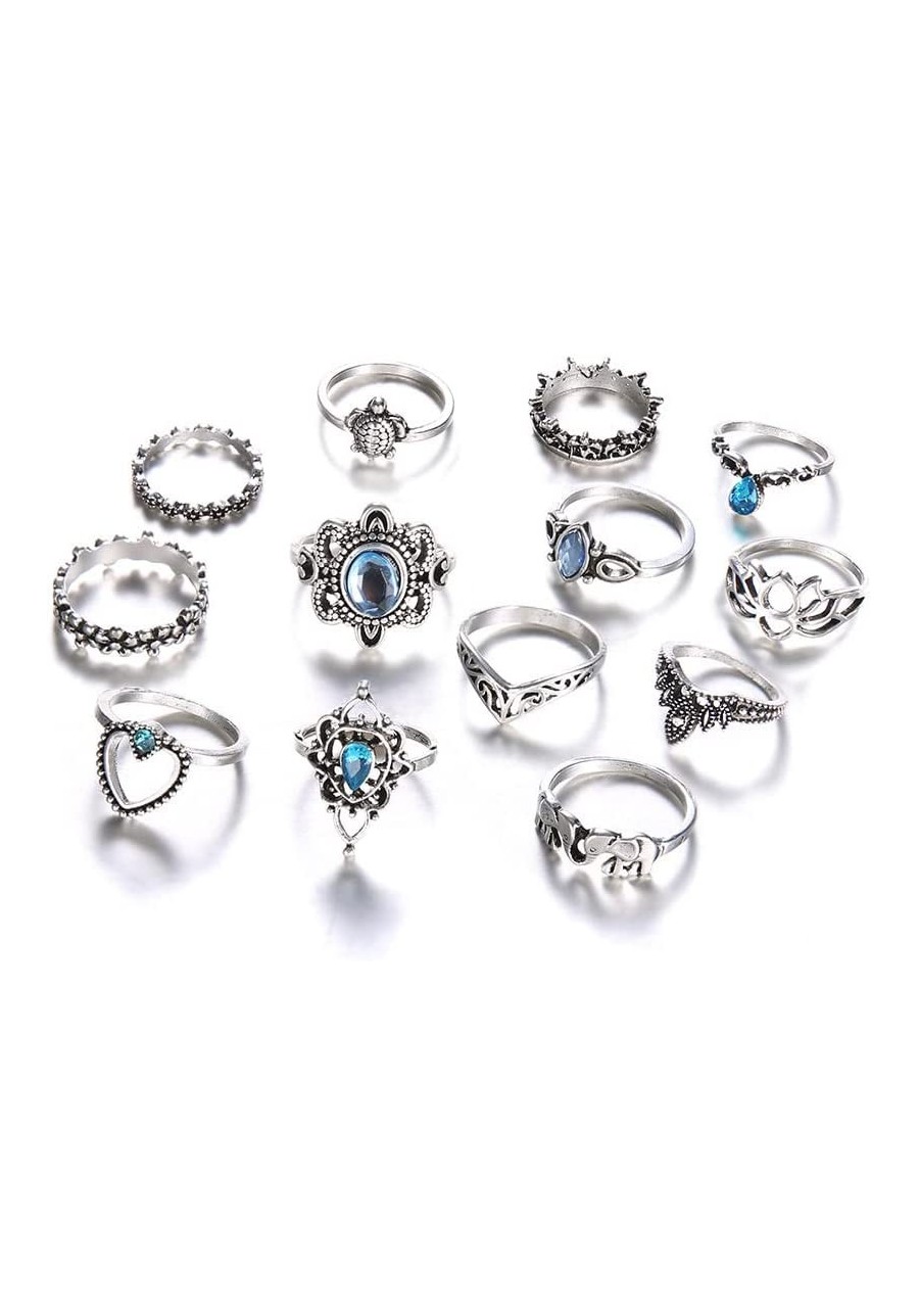 Boho Crystal Joint Knuckle Rings Silver Flower Turtle Midi Stackable Finger Rings Set Jewelry for Women and Girls 13PCS $7.21...