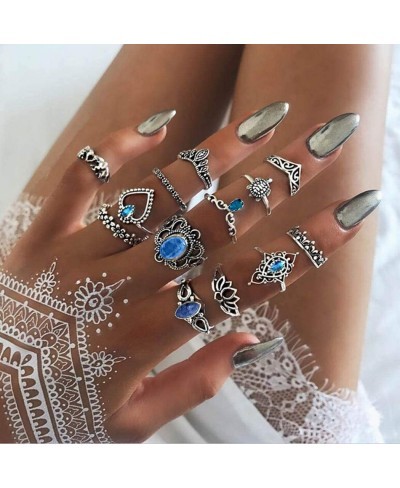 Boho Crystal Joint Knuckle Rings Silver Flower Turtle Midi Stackable Finger Rings Set Jewelry for Women and Girls 13PCS $7.21...