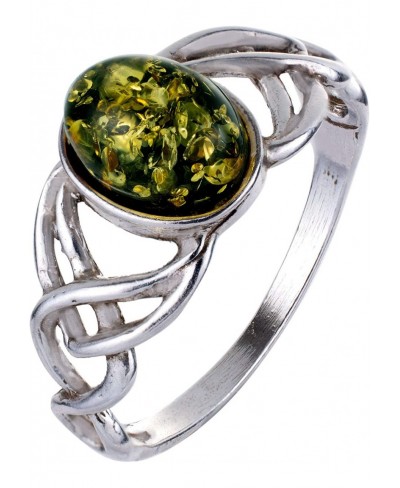 Sterling Silver and Baltic Green Amber Ring Celtic Knots $23.01 Statement