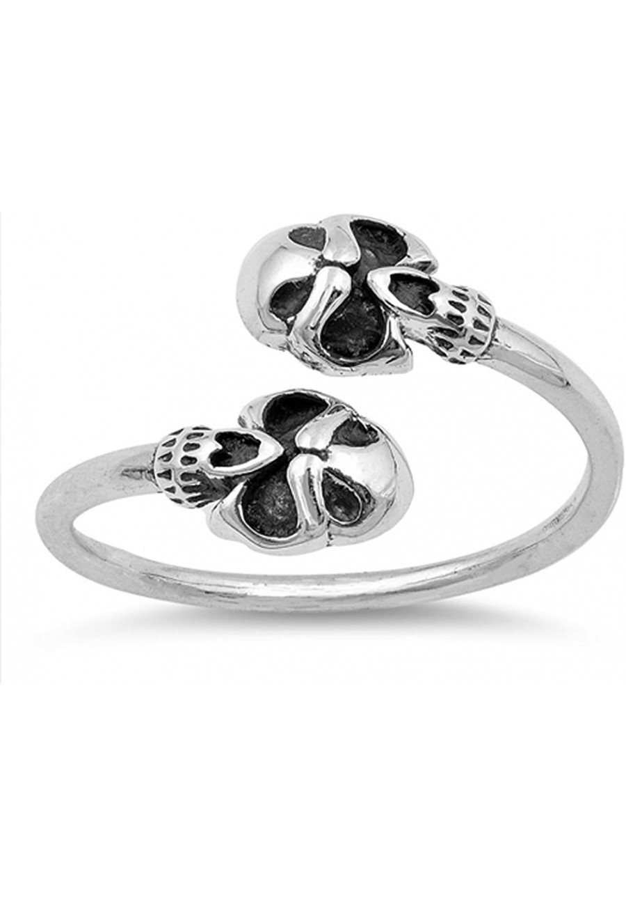 Oxidized Biker Skull Open Adjustable Ring .925 Sterling Silver Band Sizes 4-10 $19.01 Bands