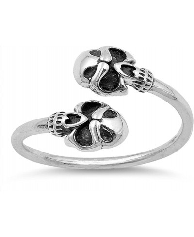 Oxidized Biker Skull Open Adjustable Ring .925 Sterling Silver Band Sizes 4-10 $19.01 Bands