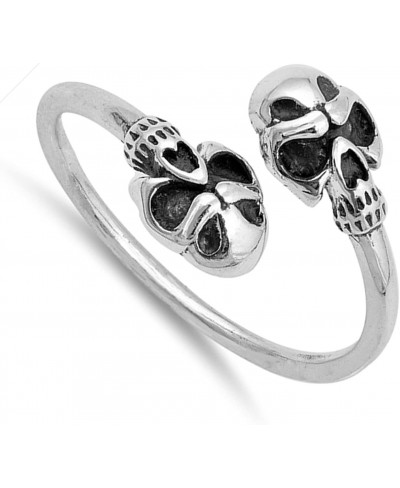 Oxidized Biker Skull Open Adjustable Ring .925 Sterling Silver Band Sizes 4-10 $19.01 Bands