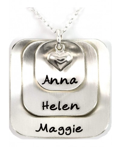 Square Lucky Three Sterling Silver Personalized Necklace Comes with 3 Customizable Charms and a Sterling Silver Heart Charm. ...