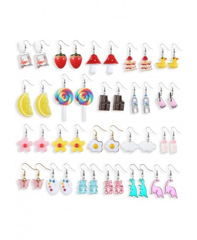 18-21 Pairs Cute Earrings Weird Earrings Set 3D Mushroom Goldfish Water Bottle Gummy Bear Dangle Aesthetic Earrings Food Earr...