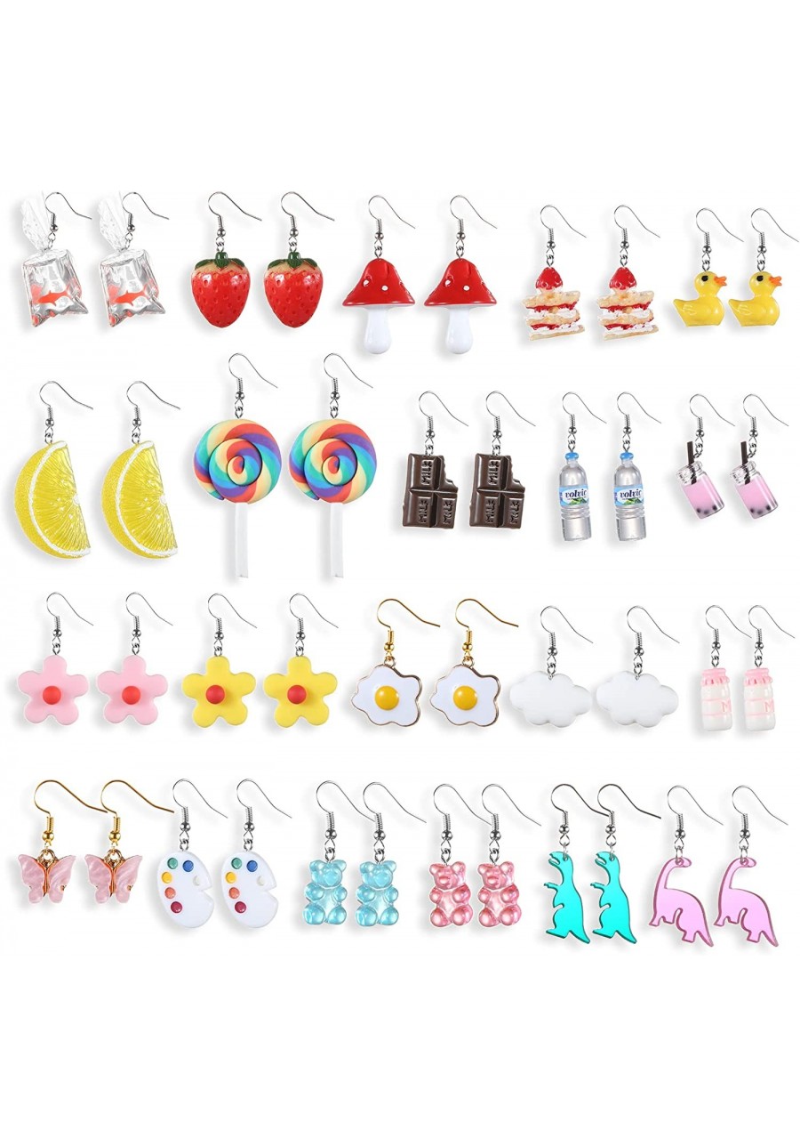 18-21 Pairs Cute Earrings Weird Earrings Set 3D Mushroom Goldfish Water Bottle Gummy Bear Dangle Aesthetic Earrings Food Earr...