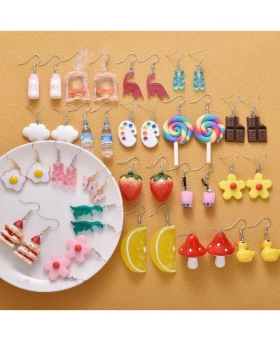 18-21 Pairs Cute Earrings Weird Earrings Set 3D Mushroom Goldfish Water Bottle Gummy Bear Dangle Aesthetic Earrings Food Earr...