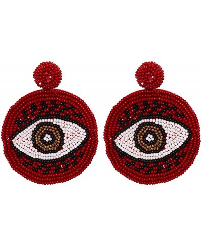 Fashion Evil Eye Dangle Drop Earrings for Women Girls Bohemian National Style Handmade Red Beads Ball Statement Stud Earrings...