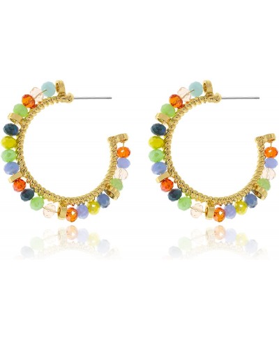 Crystal Hoop Earrings Beaded - 14K Gold Plated Twisted Bead Open Hoop Earrings for Party Seaside and Dating $14.41 Hoop